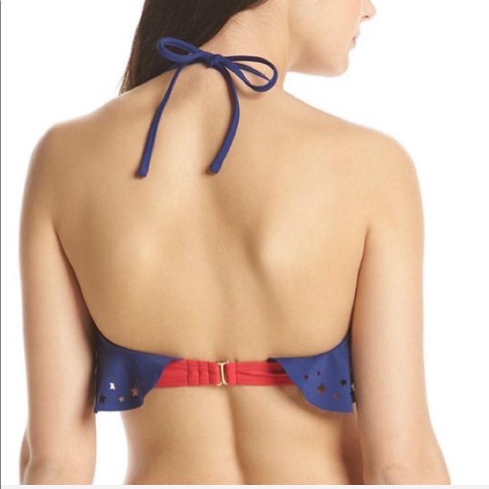 Sizes S, M, L, XL In Mocean Navy Laser Cut Flounce Bikini Top - Picture 2 of 4